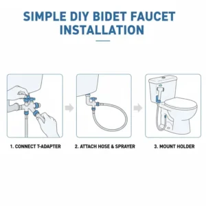 Diagram showing the simple DIY steps to install a handheld bidet toilet faucet.