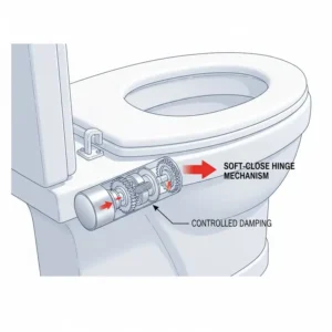 2 (Illustration 1): Close-up diagram of the soft-close hinge mechanism that ensures the auto closing toilet seat lowers gently.