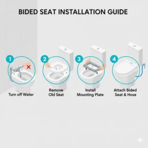 Step-by-step diagram of how to easily install a bidet seat, helping you choose the best bidet seat 2024 for your bathroom.