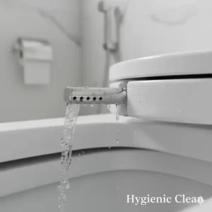 Close-up of the hygienic self-cleaning nozzle in a modern auto bidet toilet