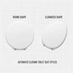 Comparison image showing the available automatic closing toilet seat shapes, including round and elongated styles.