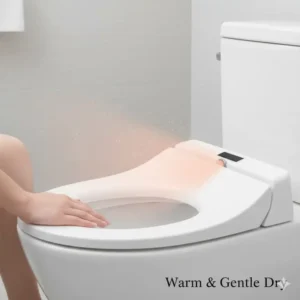 Built-in warm air dryer function on the auto bidet toilet to reduce toilet paper use
