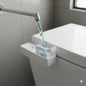Visual representation of the strong, yet gentle, adjustable stream of water from a cordless bidet for effective cleaning.