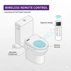 Image of the intuitive wireless remote controller for the VOVO Stylement smart bidet, used to manage wash, heat, and air functions.