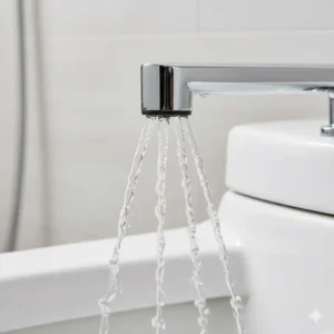 Visual of the automatic self-cleaning nozzle mechanism on a hygienic commercial bidet, promoting sanitation for every user.