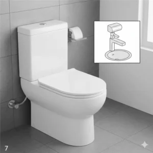Close-up of a combined unit, showing a curved toilet seat with integrated non-electric bidet features.