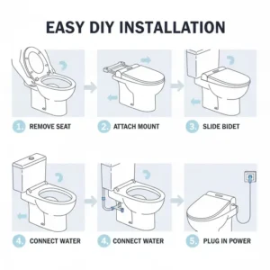 Step-by-step diagram showing how easy it is to install the best toilet bidet combo unit without needing complex plumbing.