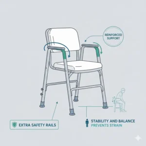Strong reinforced side handles on a portable toilet for seniors to provide maximum stability.