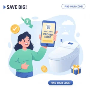 Graphic illustrating a shopper finding the best discount, representing how to apply a valid bidet king promo code.