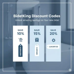 Infographic showing different percentage savings available with a valid bidetking discount code.