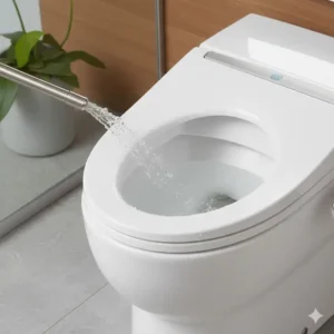 Detailed view of the self-cleaning nozzle system on the best toilet bidet combination unit.
