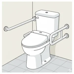 Sturdy wall-mounted grab bars positioned next to tall toilets for elderly with bidet for maximum support.