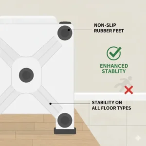 Illustration of the non-slip rubber base that secures the portable toilet for elderly on any floor surface.