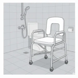 A wide reinforced heavy-duty toilet chair for disabled adults with high weight capacity.