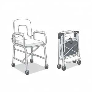 A compact and portable folding toilet chair for disabled travelers for easy storage.