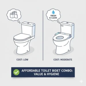 A visual comparison of a high-value, affordable model of the best toilet bidet combo versus a standard toilet, focusing on the added benefits.