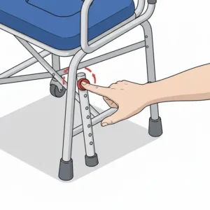 Close-up of the height adjustment mechanism on a professional toilet chair for disabled persons.