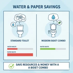 An infographic or diagram illustrating the water and paper savings achieved by switching to the best toilet bidet combo available on the market.