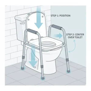 Step-by-step process showing how to properly install a toilet chair over toilet.