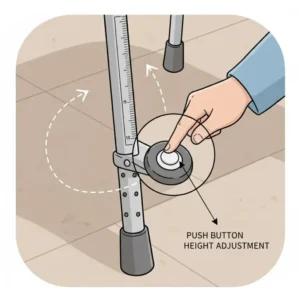 Close-up of adjustable push-button legs found on high-quality toilet chairs for elderly.