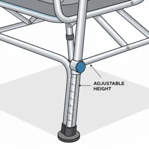 Close-up illustration of the adjustable height legs on a heavy duty bedside commode.