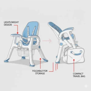 A lightweight and foldable potty chair for handicap travel and easy storage.