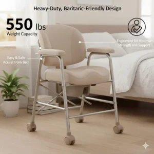 Durable and heavy-duty portable potty chair for elderly designed with a high weight capacity
