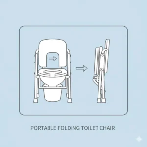 Space-saving and portable folding design of toilet chairs for elderly for easy travel.