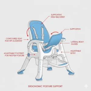 Ergonomically designed potty chair for handicap toddlers providing optimal posture and hip alignment.