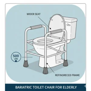 A heavy-duty bariatric version of toilet chairs for elderly with a reinforced steel frame for stability.