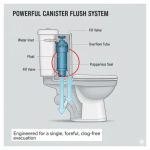 Diagram of the internal canister valve system found in the best toilet with powerful flush.