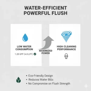 Infographic about water saving features of the best toilet with powerful flush efficiency.