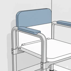 Detailed view of the ergonomic padded armrests on a foldable commode for senior support.