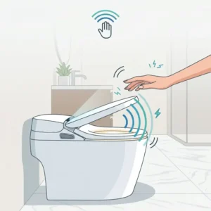 The smart sensor toilet advanced technology uses a motion sensor for hands-free lid opening.