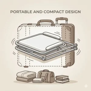 Illustration showing folding commodes collapsed into a flat position for easy storage and travel.