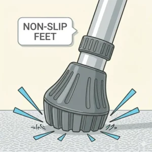 Close-up illustration of the reinforced rubber non-slip feet on a bedside commode seat for bathroom safety.