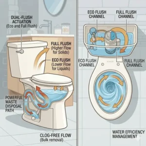 The Wellworth dual-flush model, an efficient option for the best kohler toilet for not clogging for water savings.