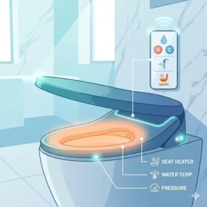 Digital graphic of a wireless remote control for a smart luxury toilet seat.