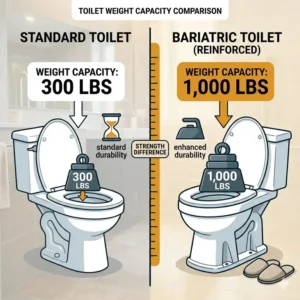 Comparison chart showing the 1,000 lbs weight capacity of the best toilet for obese person versus a standard model.