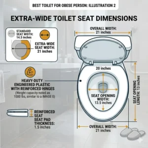 Technical diagram of the extra-wide seat dimensions found on the best toilet for obese person.