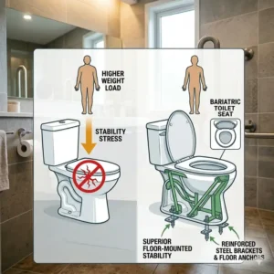 Illustration explaining why a floor-mounted design is essential for the best toilet for obese person stability.