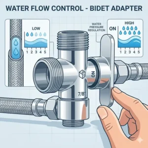 Illustration showing how to use the handle of a t adapter valve to regulate water pressure.