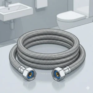 Durable stainless steel braided hose used as replacement toilet bidet parts to prevent leaks.