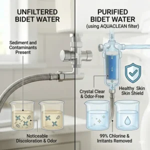 Comparison between unfiltered water and clean water from a bidet water filter.