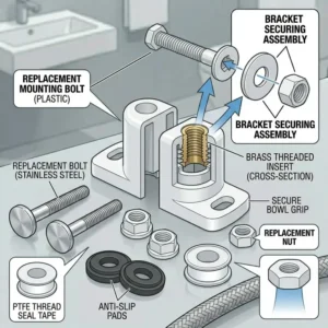 Heavy-duty mounting bolts and brackets included in the replacement toilet bidet parts hardware kit.