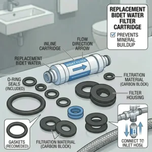 Inline sediment water filter cartridge designed specifically for replacement toilet bidet parts maintenance.