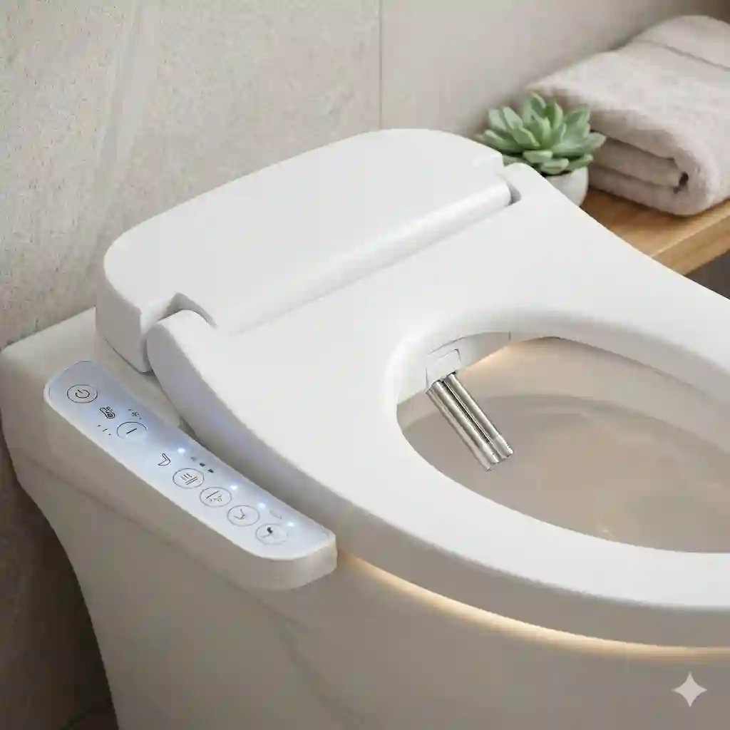 Modern bathroom interior featuring a premium bidet heated toilet seat with luxury design.