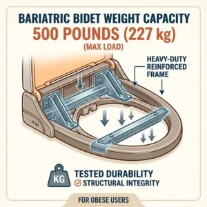 Illustration showing the internal reinforced brackets of a bariatric bidet designed to support users weighing up to 500 pounds