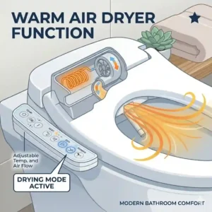 Diagram showing the integrated warm air dryer on a high-end bidet heated model.