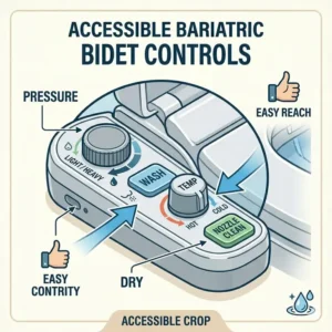 Illustration of an easy-access bariatric bidet control panel with large, tactile buttons for users with limited mobility.
